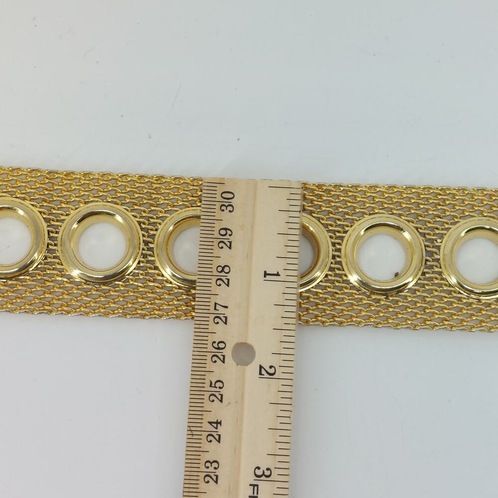 Gold Tone Women's Mesh Grommet Metal Belt 70s Disco Cosplay - Picture 4 of 12